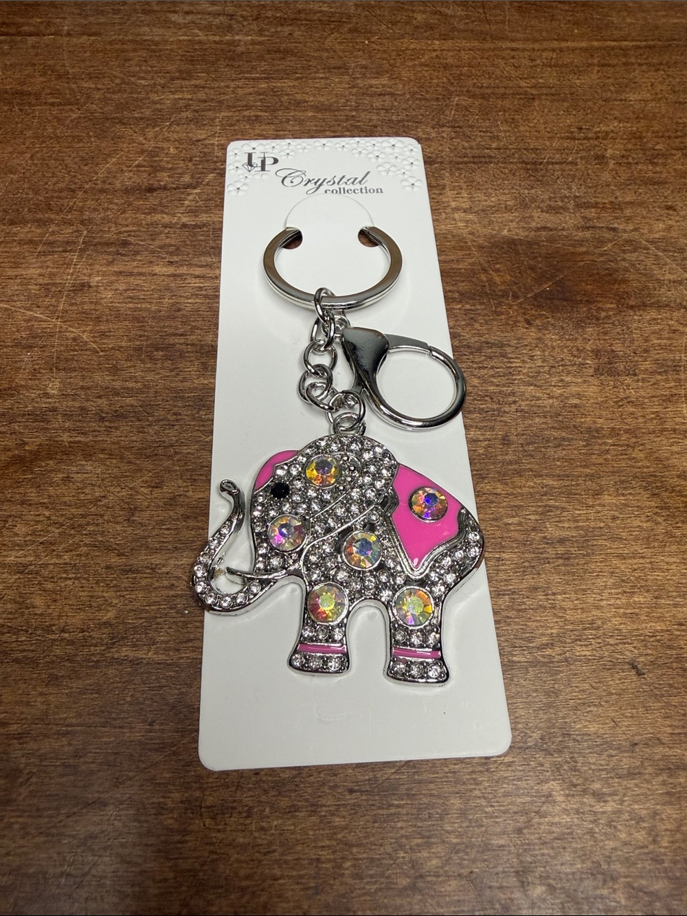 Iridescent Pink Elephant Bag Charm  Keychain - Silver tone